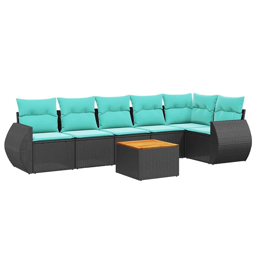 vidaXL Conjunto de sofá de jardim com 7 peças e almofadas em rattan sintético preto