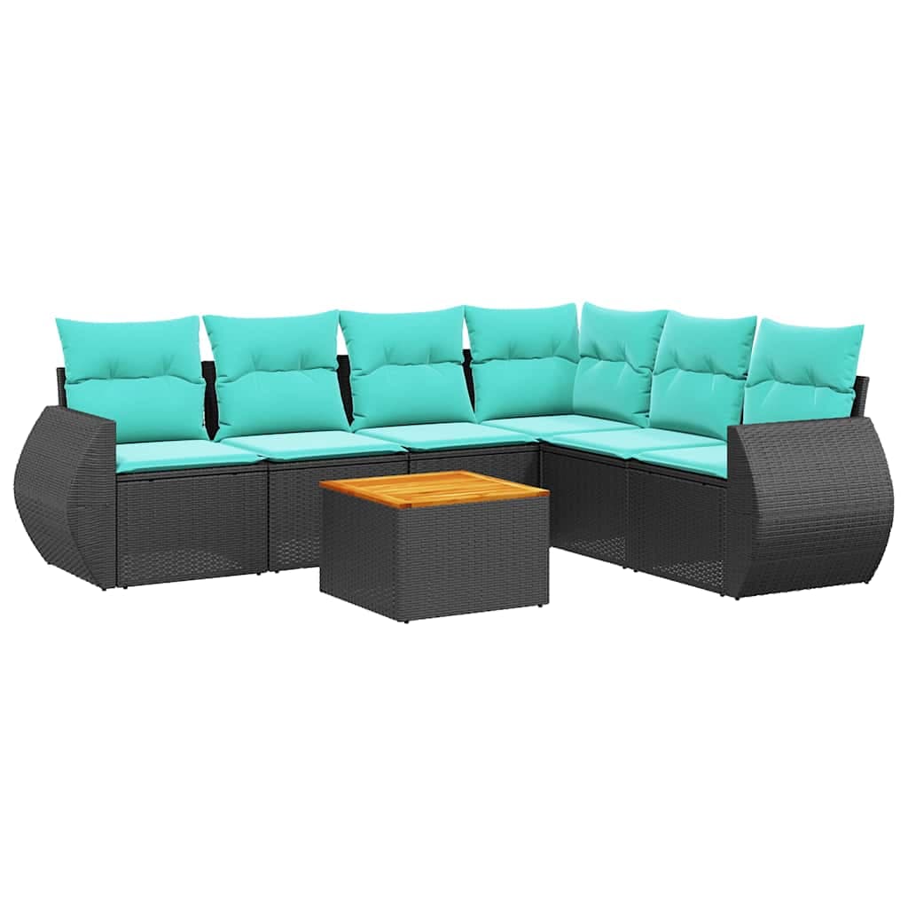 vidaXL Conjunto de sofá de jardim com 7 peças e almofadas em rattan sintético preto