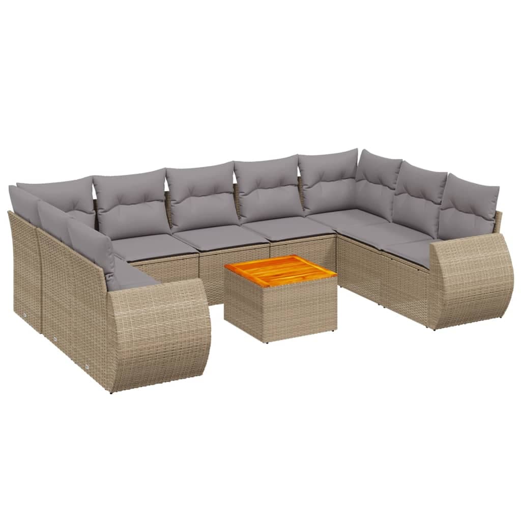 vidaXL 10 pcs conjunto de sofás p/ jardim com almofadões vime PE bege