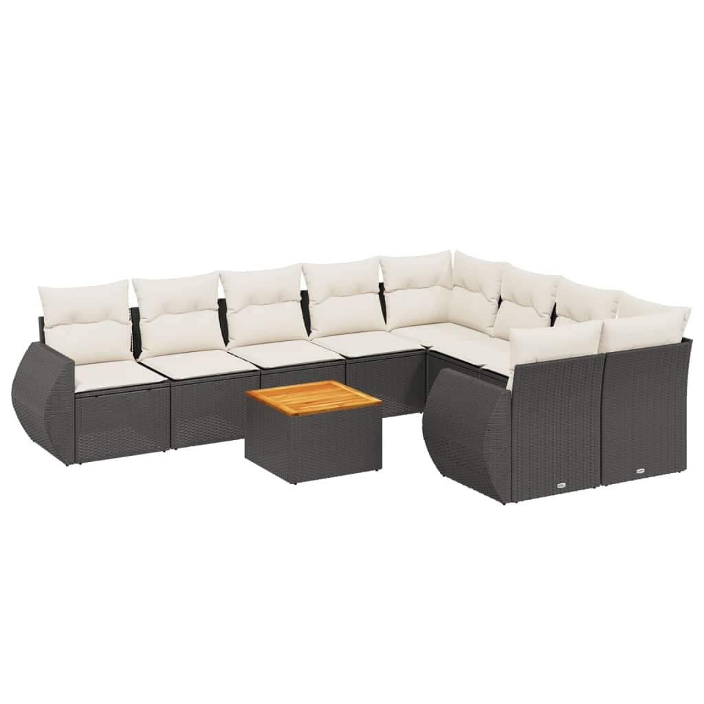 vidaXL 10 pcs conjunto sofás de jardim c/ almofadões vime PE preto
