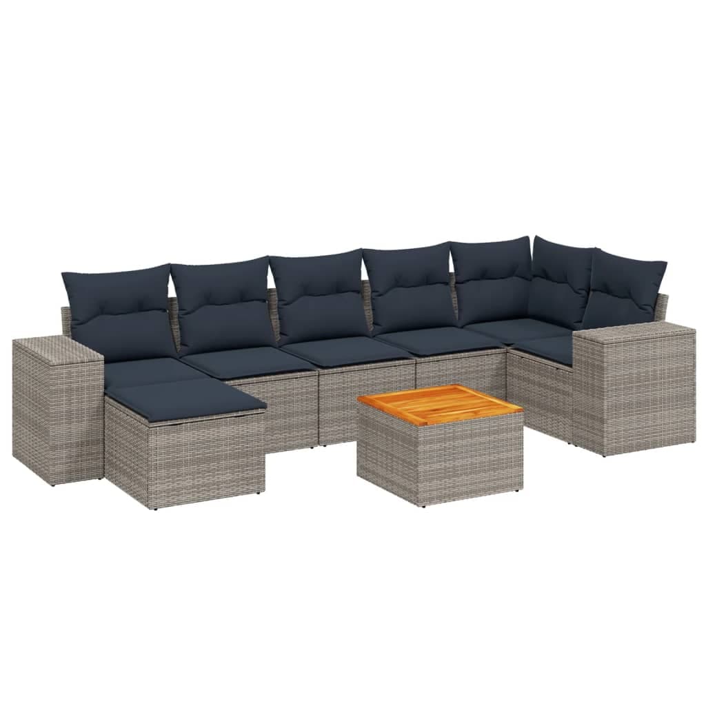 vidaXL Conjunto de sofá de jardim com 8 peças e almofadas em rattan sintético cinza