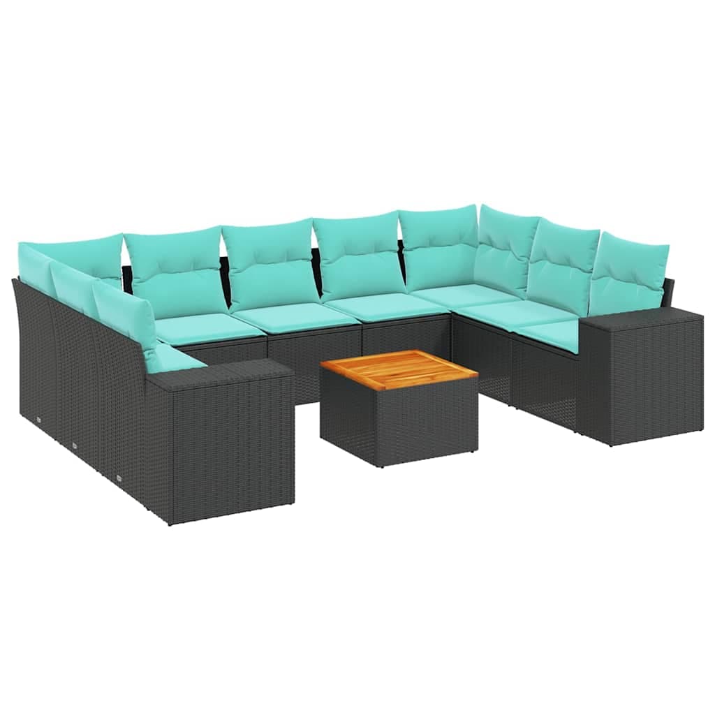 vidaXL Conjunto de sofá de jardim com 10 peças e almofadas em rattan sintético preto