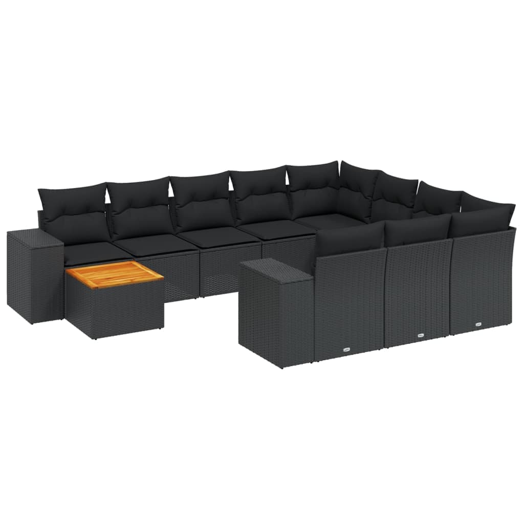 vidaXL 11 pcs conjunto sofás de jardim c/ almofadões vime PE preto