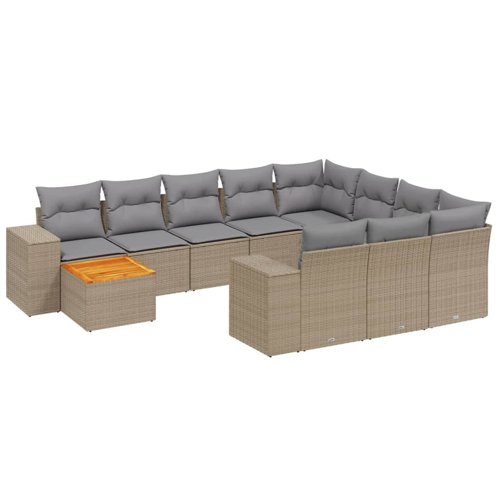 vidaXL 11 pcs conjunto sofás de jardim c/ almofadões vime PE bege