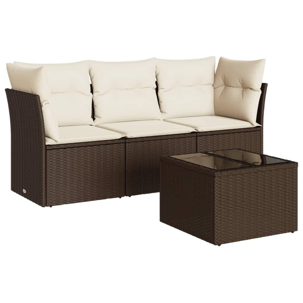 vidaXL 4 pcs conjunto sofás de jardim c/ almofadões vime PE castanho
