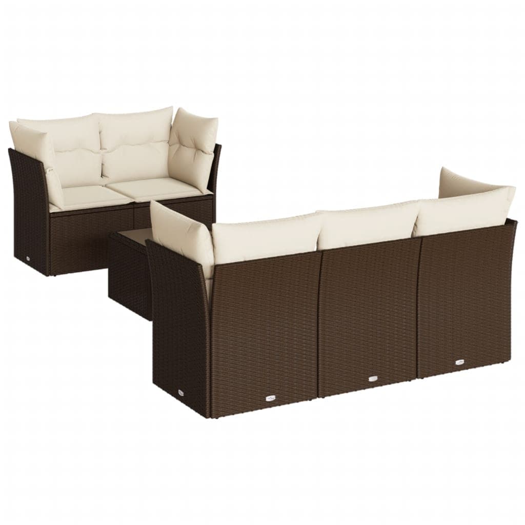 vidaXL 7 Peças Conjunto de Sofás Jardim com Almofadões Vime Pe Castanho - 2045498816