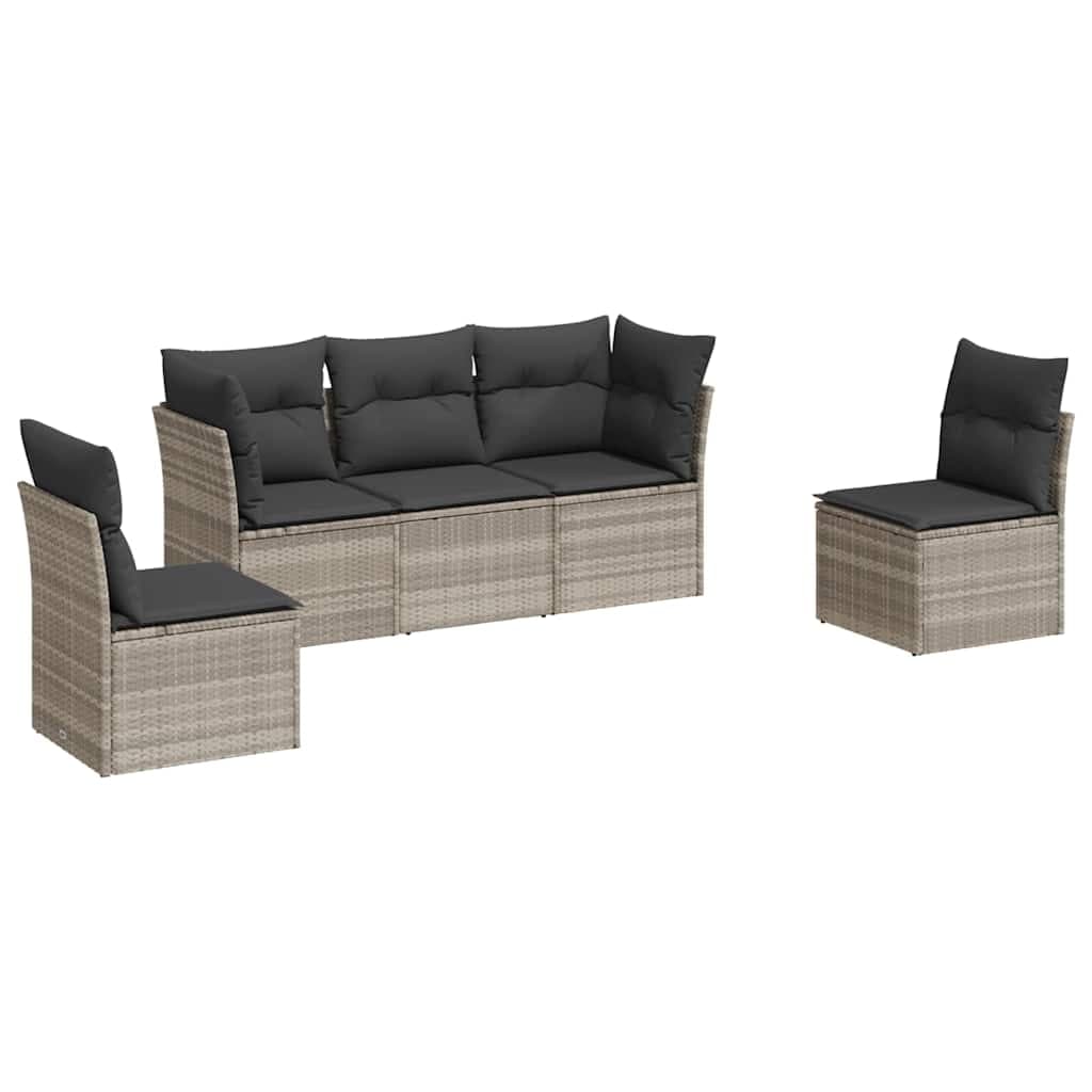 vidaXL 5 pcs conj. sofás jardim c/ almofadões vime PE cinzento-claro