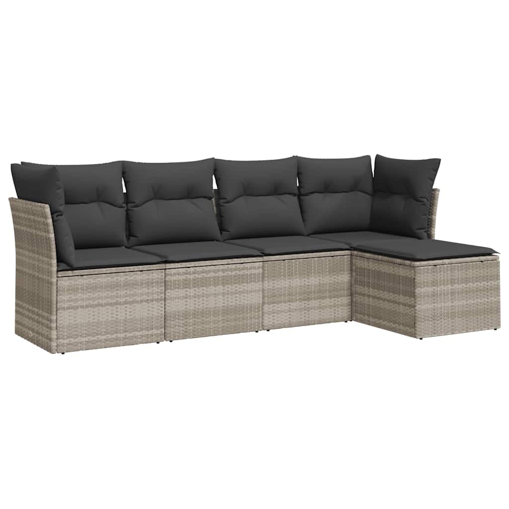 vidaXL 5 Peças Conjunto Sofás Jardim com Almofadões Vime Pe Cinzento-claro - 3861464721