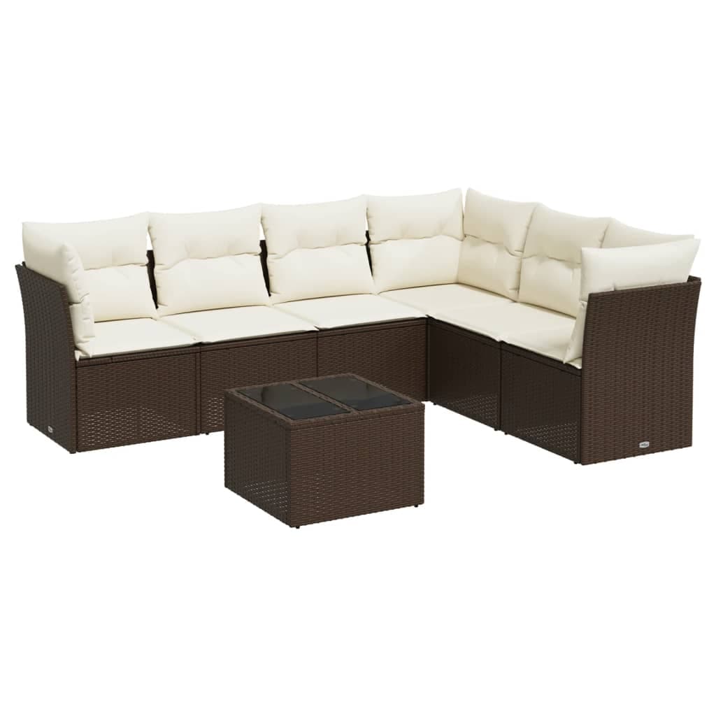 vidaXL 7 Peças Conjunto de Sofás Jardim com Almofadões Vime Pe Castanho - 1439641311