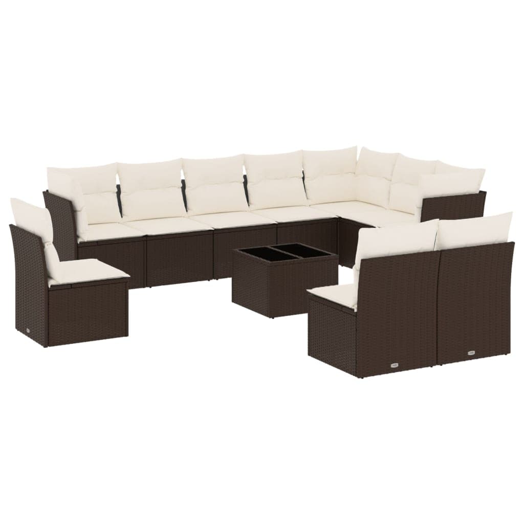vidaXL 11 Peças Conjunto Sofás de Jardim com Almofadões Vime Pe Castanho - 30619392