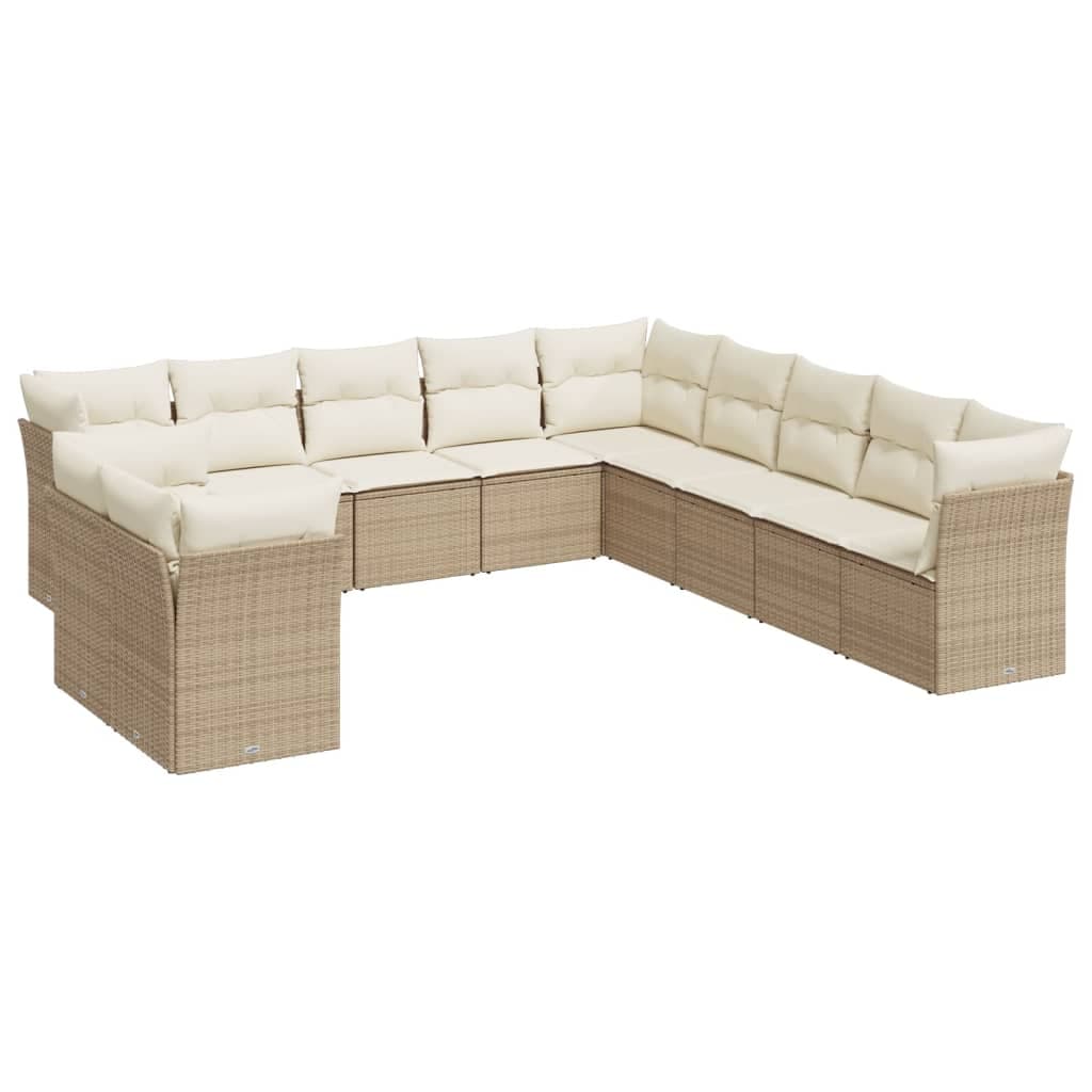 vidaXL 11 pcs conjunto sofás de jardim c/ almofadões vime PE bege