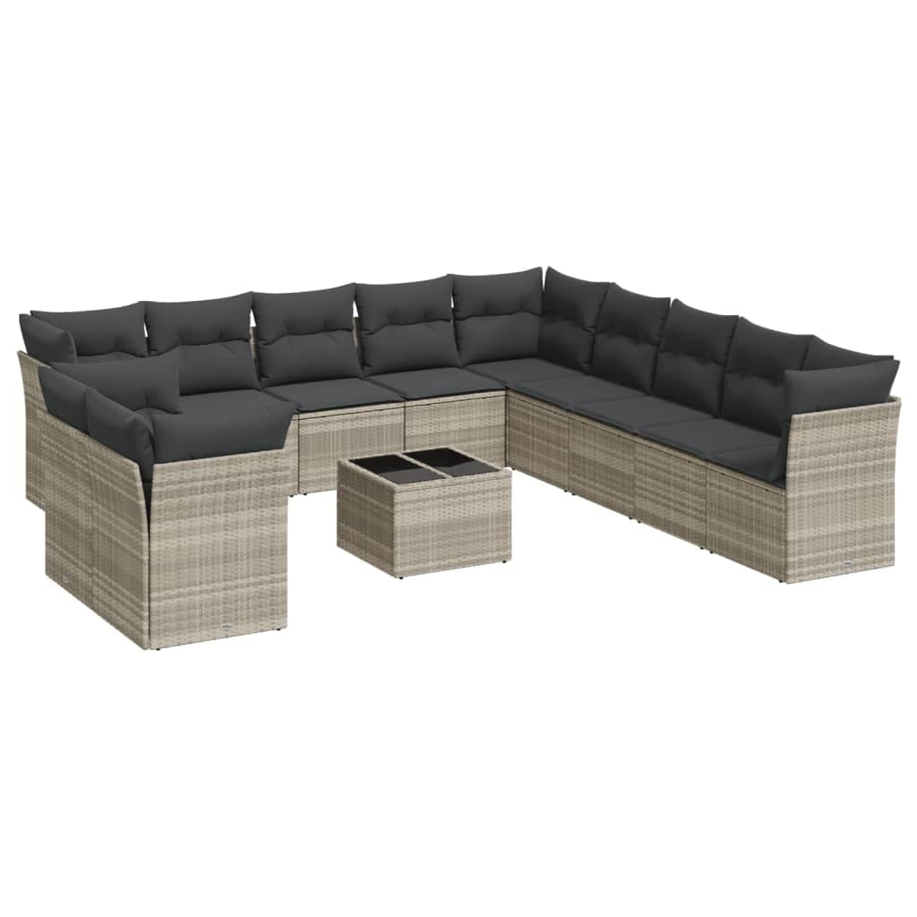 vidaXL 12 Peças Conjunto Sofás Jardim com Almofadões Vime Pe Cinzento-claro - 3477252875