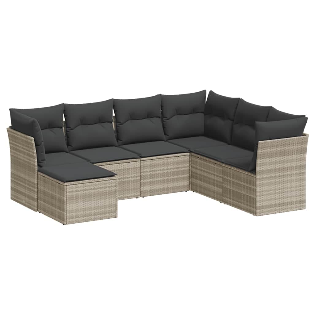 vidaXL 7 Peças Conjunto Sofás Jardim com Almofadões Vime Pe Cinzento-claro - 3290360886