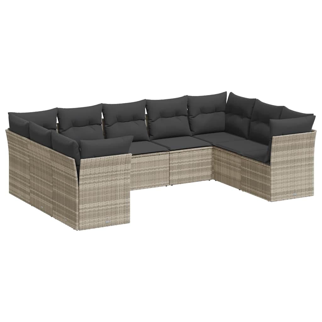 vidaXL 9 Peças Conjunto Sofás Jardim com Almofadões Vime Pe Cinzento-claro - 2712683269