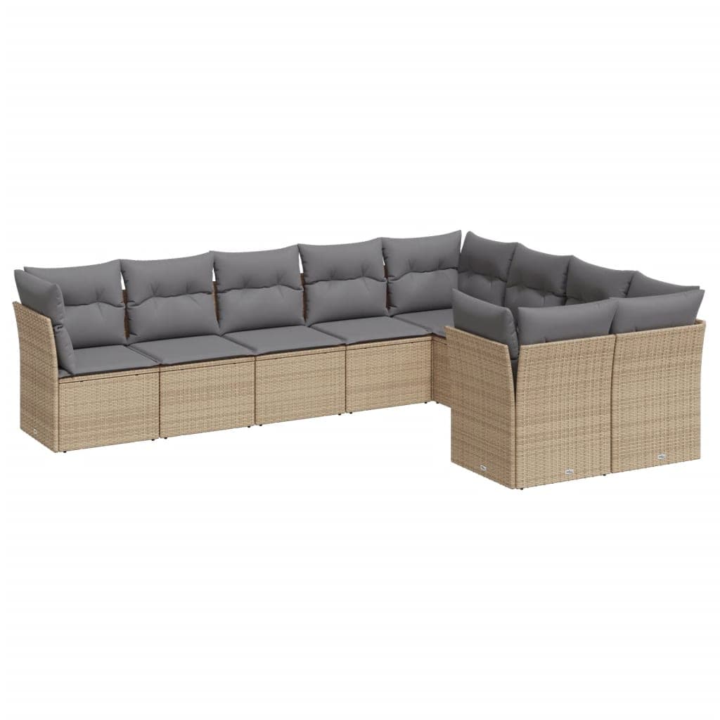 vidaXL 9 pcs conjunto de sofás p/ jardim com almofadões vime PE bege