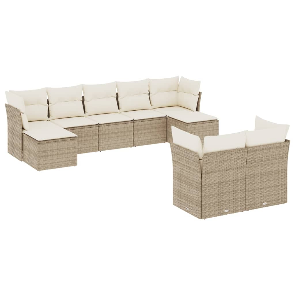 vidaXL 9 pcs conjunto de sofás p/ jardim com almofadões vime PE bege