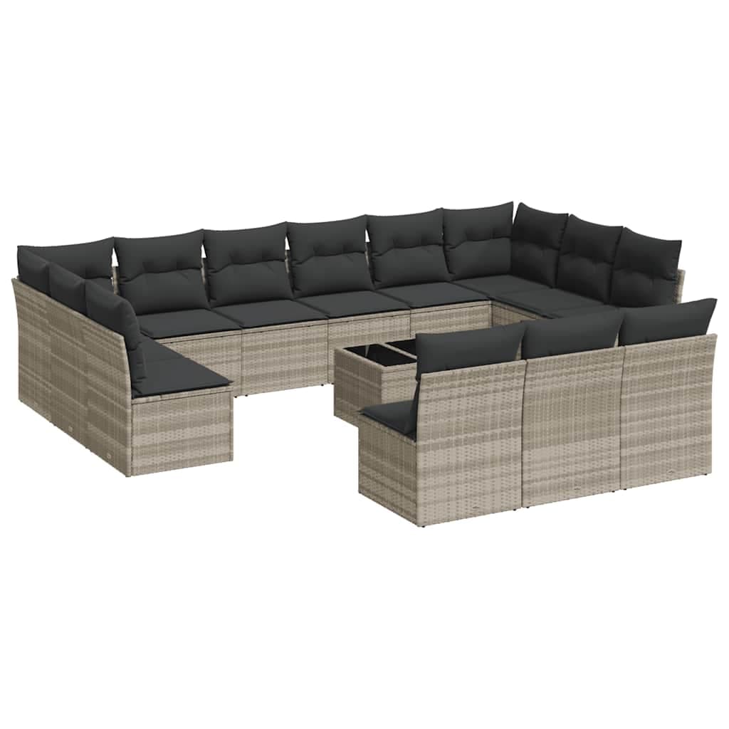vidaXL 14 Peças Conjunto Sofás Jardim com Almofadões Vime Pe Cinzento-claro - 3332413725