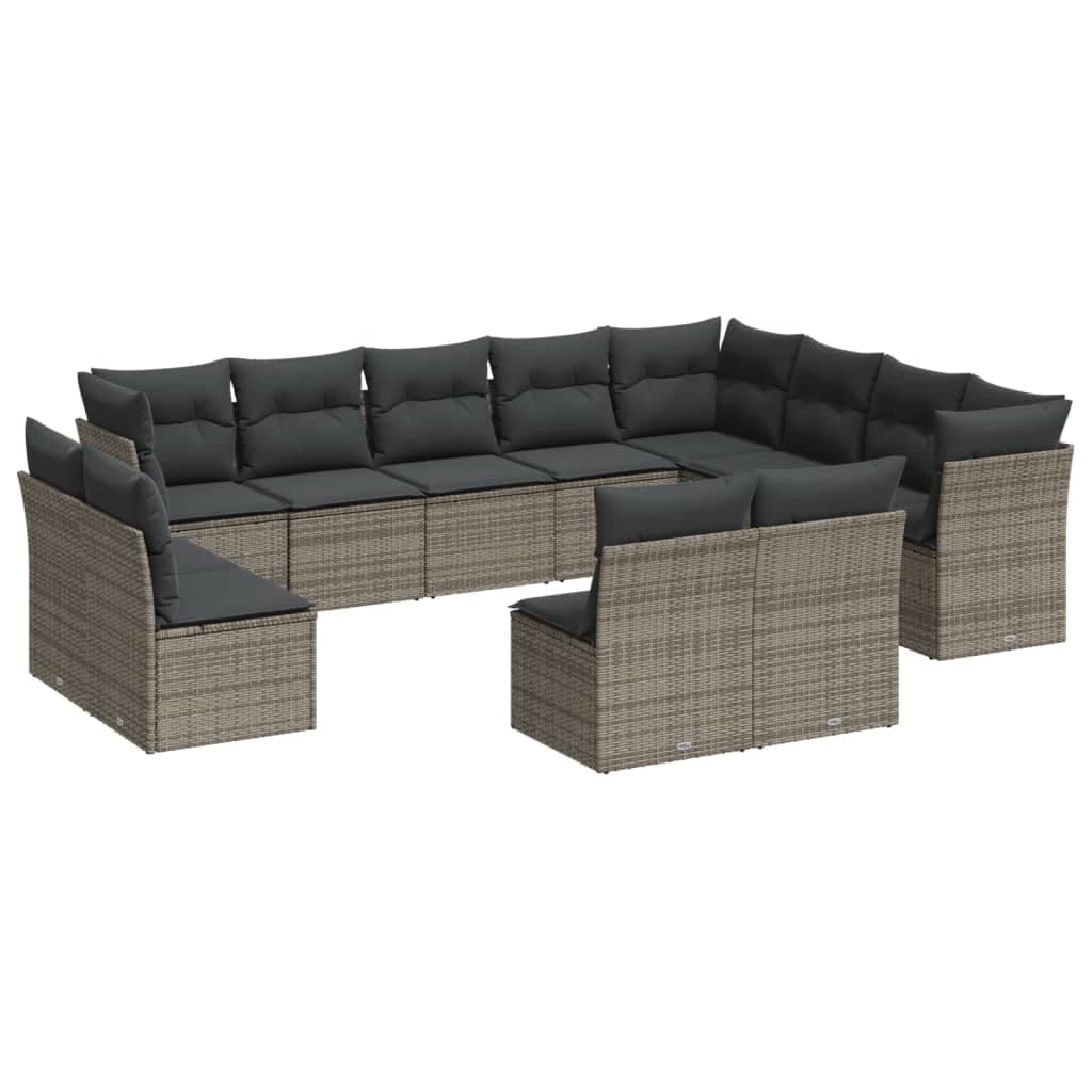vidaXL 12 pcs conjunto de sofás jardim c/ almofadões vime PE cinzento