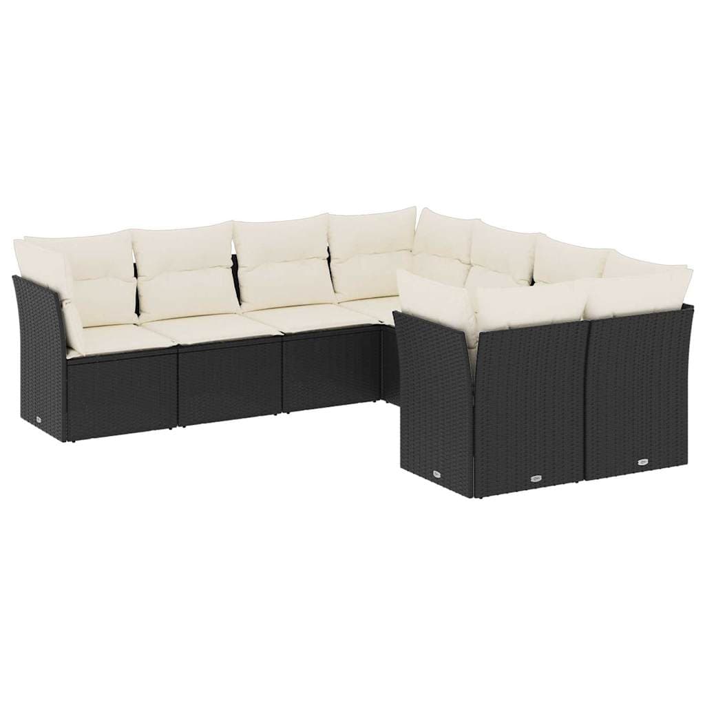 vidaXL 8 Peças Conjunto Sofás de Jardim com Almofadões Vime Pe Preto - 2467989040