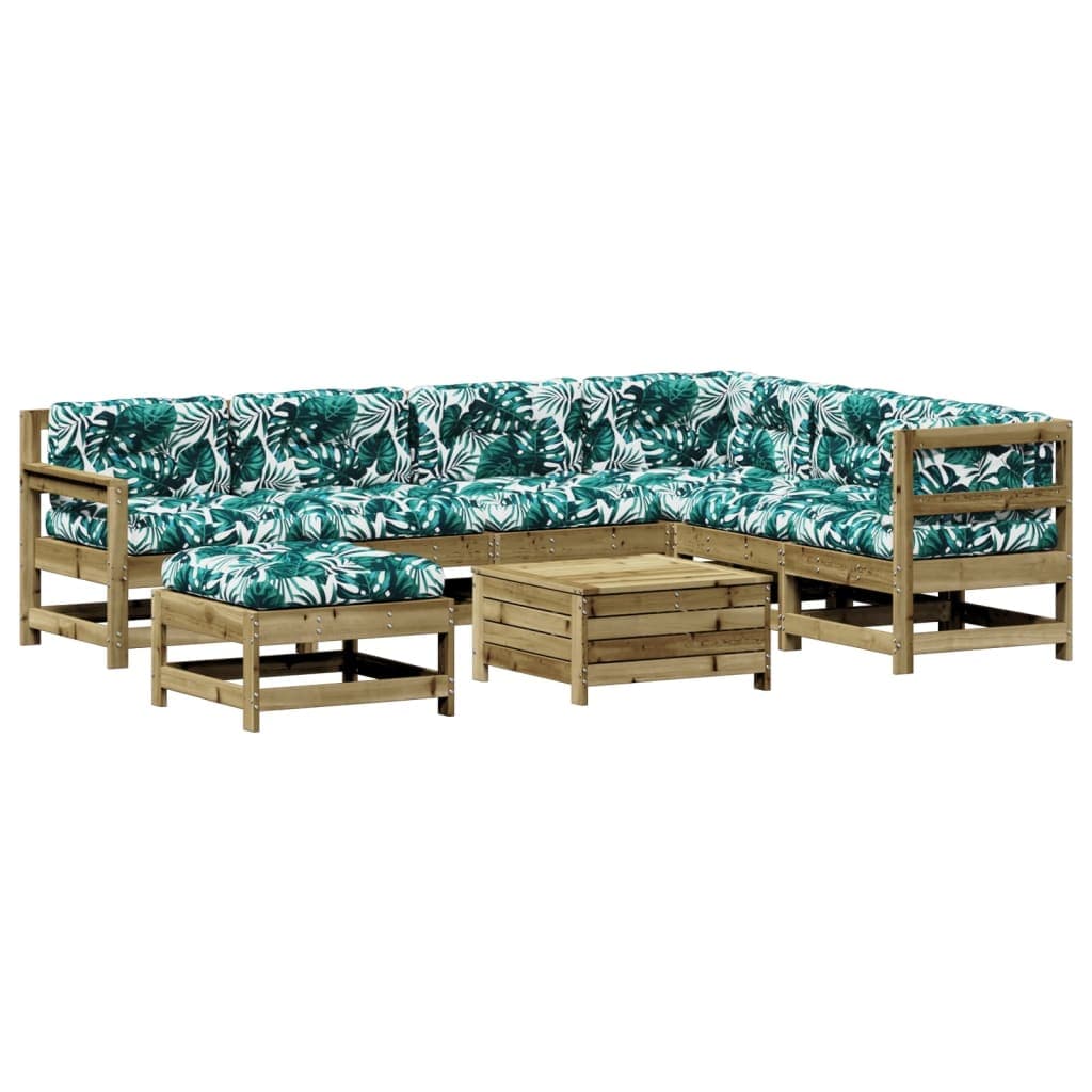 vidaXL 8 Peças Conjunto Lounge de Jardim com Almofadões Pinho Impregnado - 3168716164