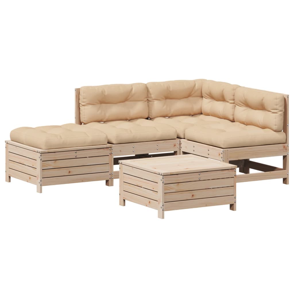 vidaXL 5 Peças Conjunto Lounge de Jardim com Almofadões Pinho Maciço - 3722126934