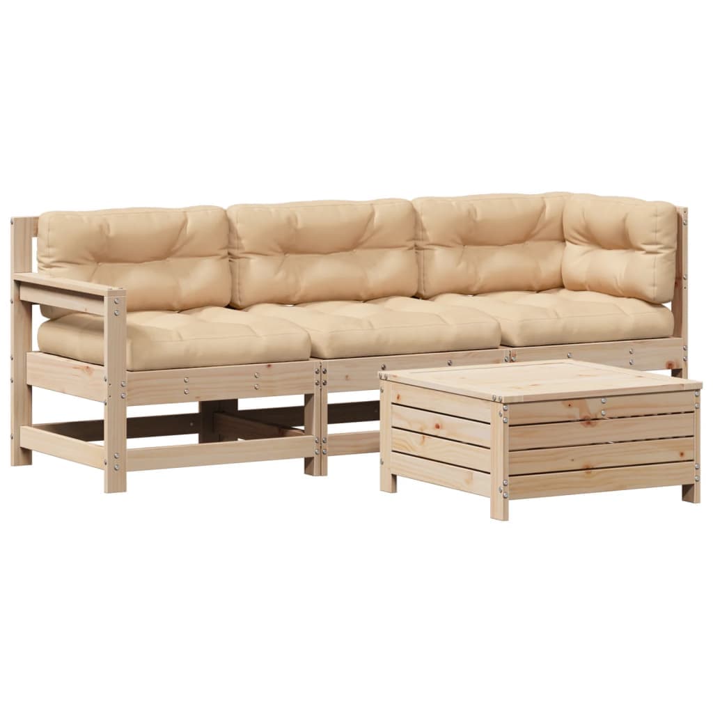vidaXL 4 Peças Conjunto Lounge de Jardim com Almofadões Pinho Maciço - 467215468