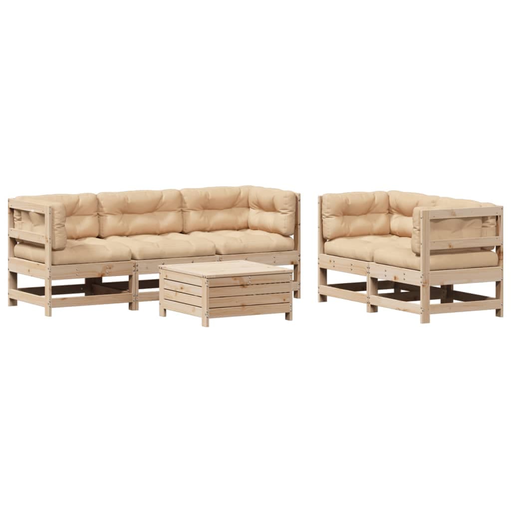 vidaXL 6 pcs conjunto lounge de jardim c/ almofadões pinho maciço
