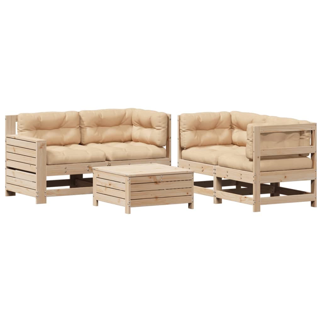 vidaXL 5 Peças Conjunto Lounge de Jardim com Almofadões Pinho Maciço - 673479981