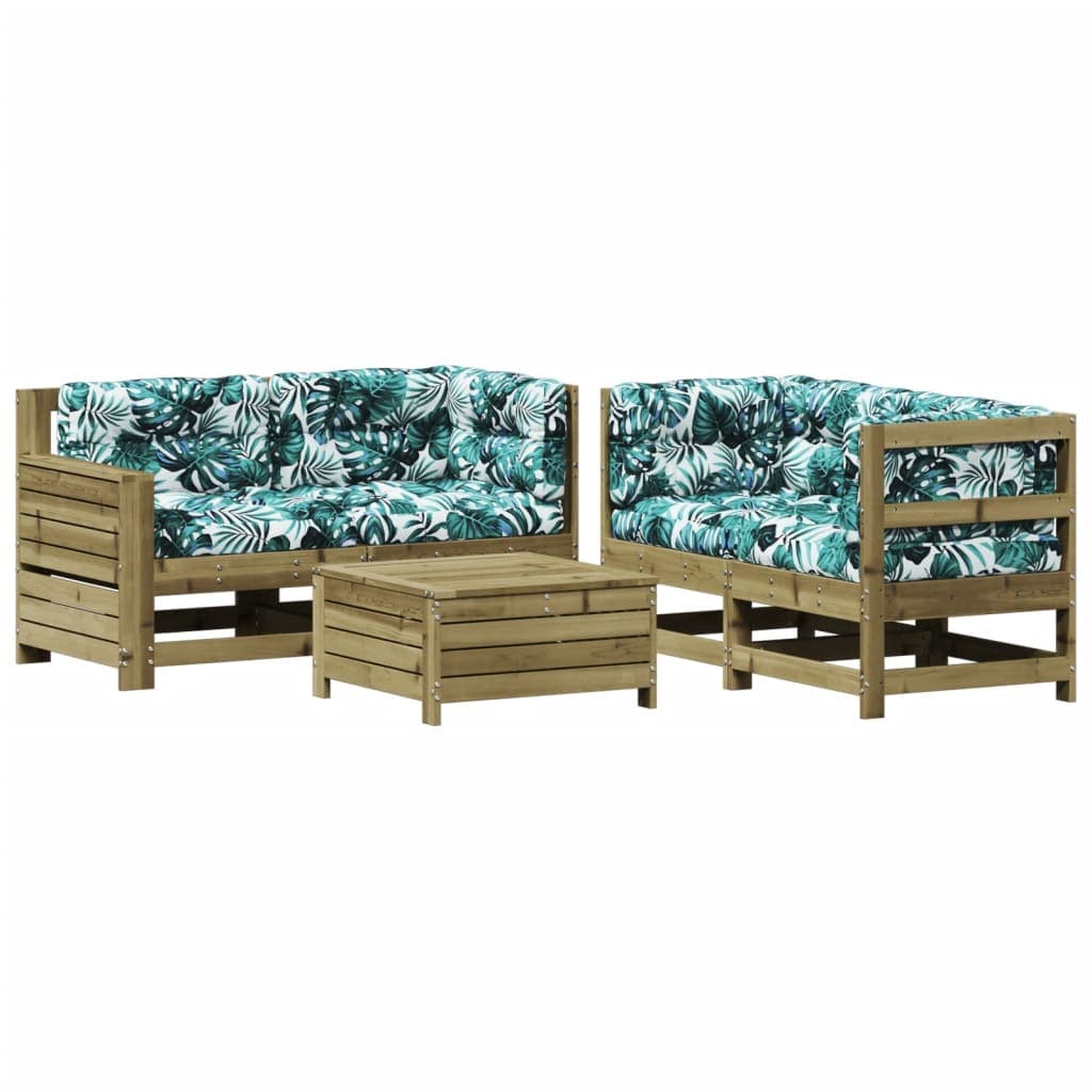 vidaXL 5 pcs conjunto lounge de jardim c/ almofadões pinho impregnado