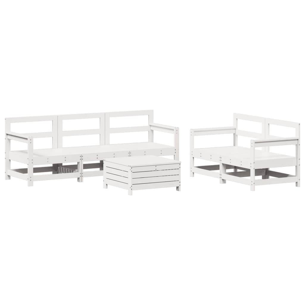vidaXL 6 Peças Conjunto Sofás de Jardim Madeira de Pinho Maciça Branco - 2641214285