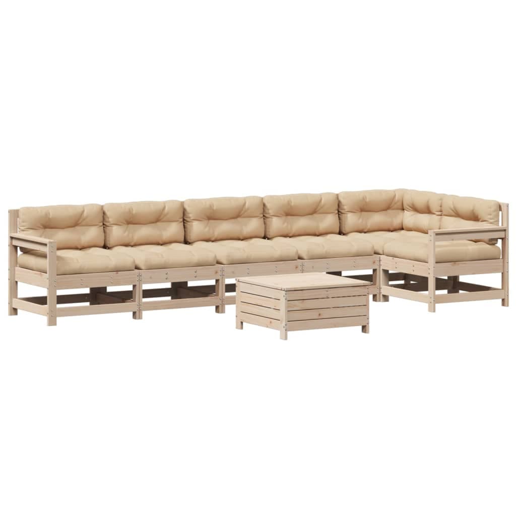 vidaXL 7 pcs conjunto lounge de jardim c/ almofadões pinho maciço