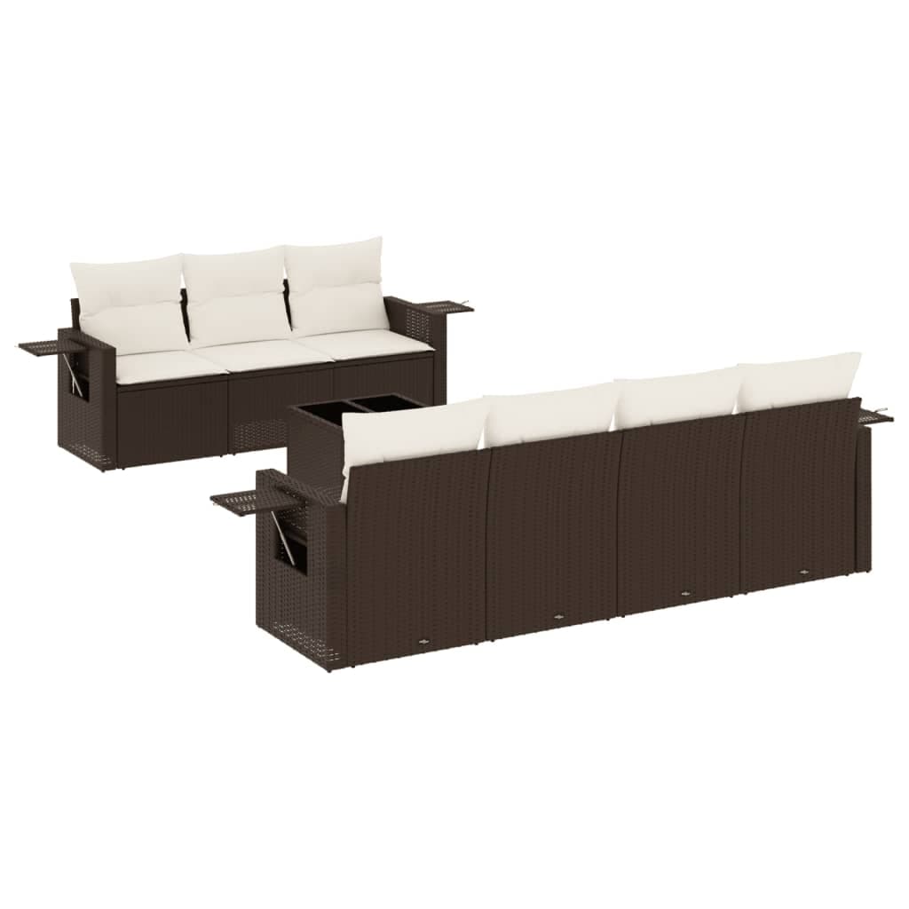 vidaXL 8 Peças Conjunto Sofás de Jardim com Almofadões Vime Pe Castanho - 2486524107