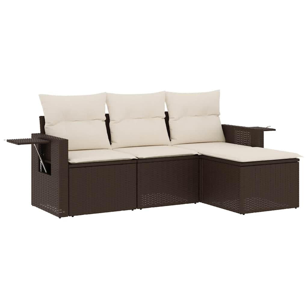 vidaXL 4 pcs conjunto sofás de jardim c/ almofadões vime PE castanho