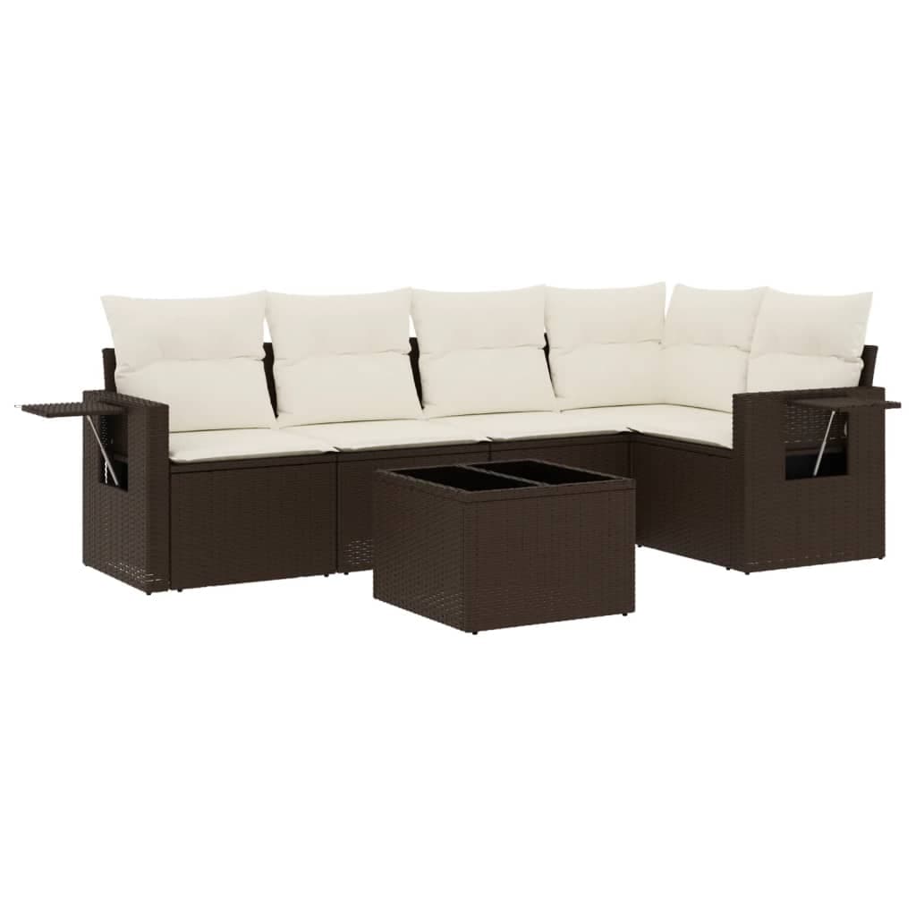 vidaXL 6 Peças Conjunto de Sofás Jardim com Almofadões Vime Pe Castanho - 4023364334