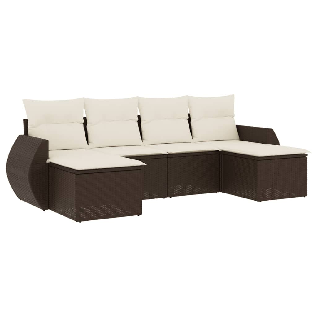 vidaXL 6 Peças Conjunto de Sofás Jardim com Almofadões Vime Pe Castanho - 94639807