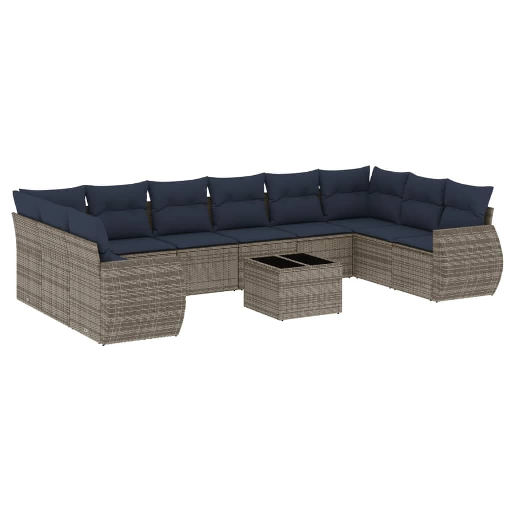 vidaXL Conjunto de sofá de jardim com 11 peças e almofadas em rattan sintético cinza