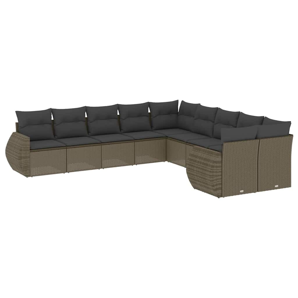 vidaXL 10 Peças Conjunto Sofás Jardim com Almofadões Vime Pe Cinzento-claro - 3172874700