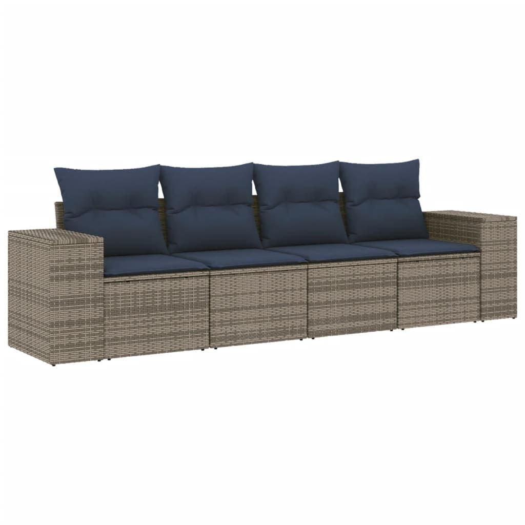 vidaXL Conjunto de sofá de jardim com 4 peças e almofadas em rattan sintético cinza