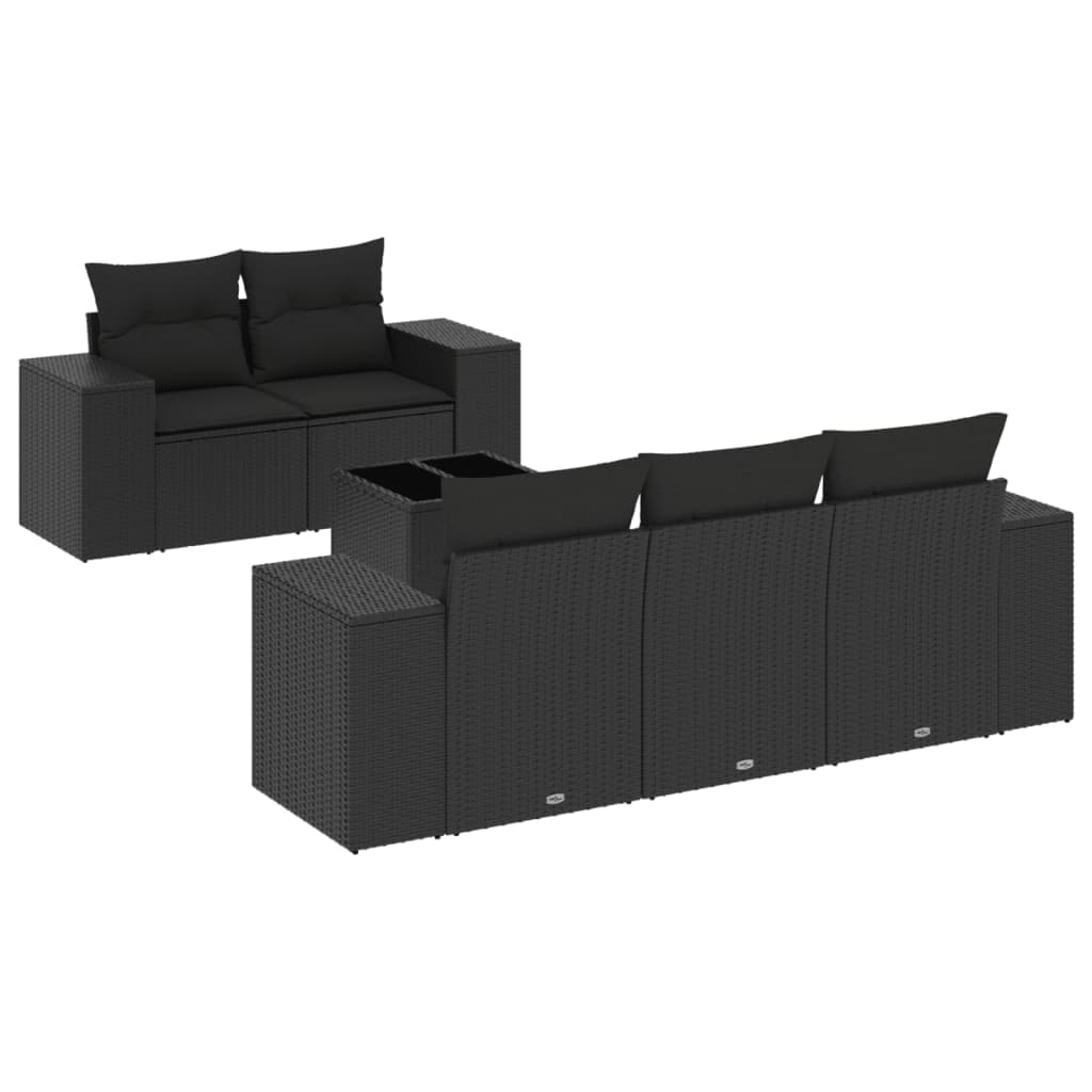 vidaXL 6 Peças Conjunto Sofás de Jardim com Almofadões Vime Pe Preto - 458032964