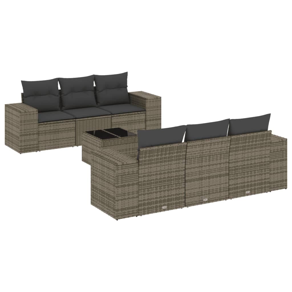 vidaXL 7 pcs conjunto sofás p/ jardim c/ almofadões vime PE cinzento