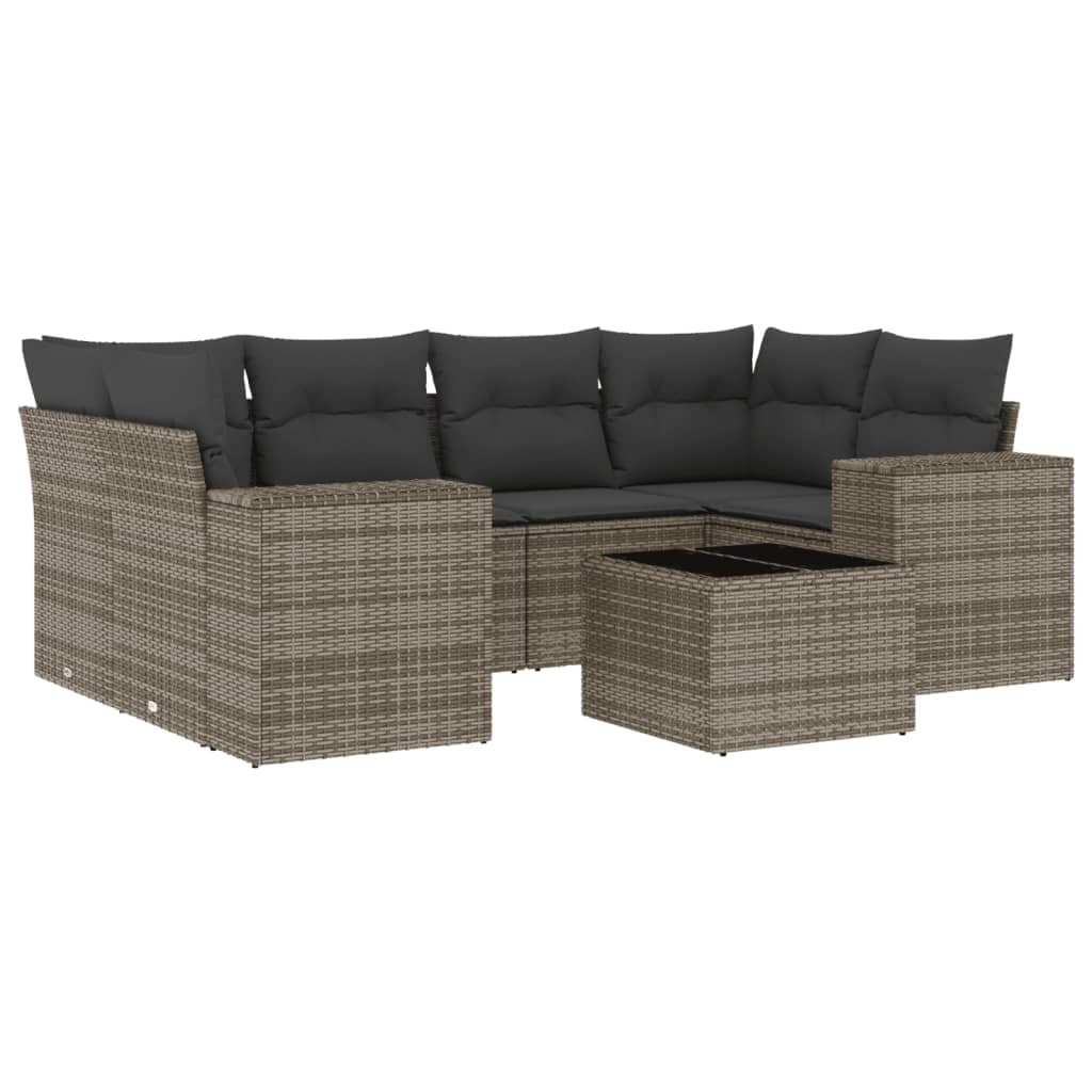vidaXL 7 Peças Conjunto Sofás para Jardim com Almofadões Vime Pe Cinzento - 2900859846
