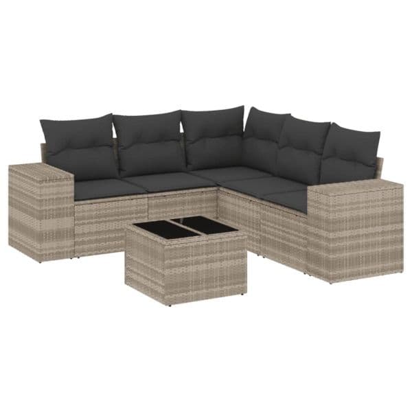 vidaXL 6 Peças Conjunto Sofás Jardim com Almofadões Vime Pe Cinzento-claro - 3924883841