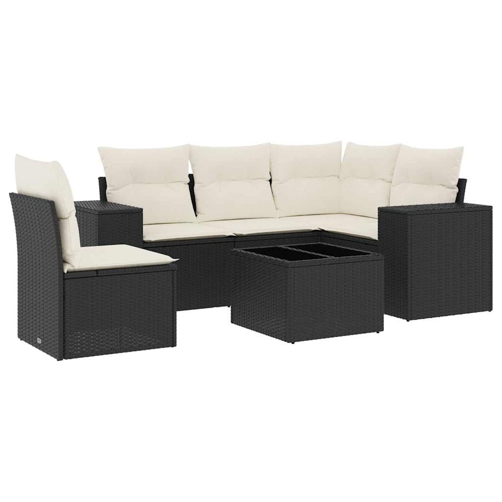 vidaXL 6 pcs conjunto sofás de jardim c/ almofadões vime PE preto