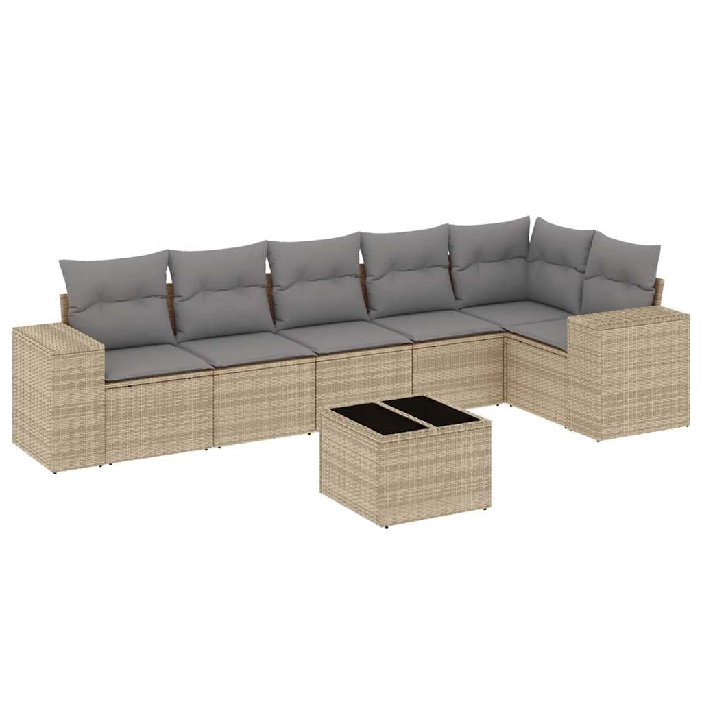 vidaXL 7 pcs conjunto de sofás p/ jardim com almofadões vime PE bege