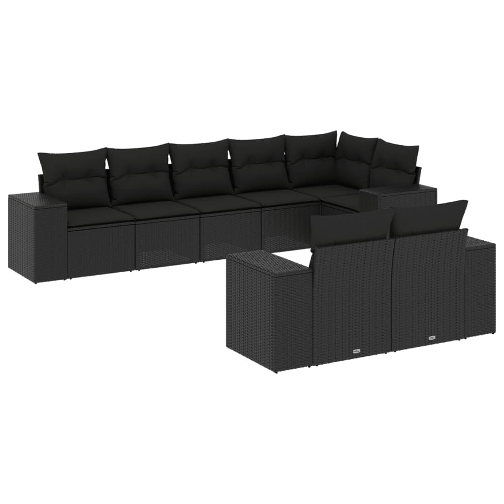 vidaXL 8 pcs conjunto sofás de jardim com almofadões vime PE preto