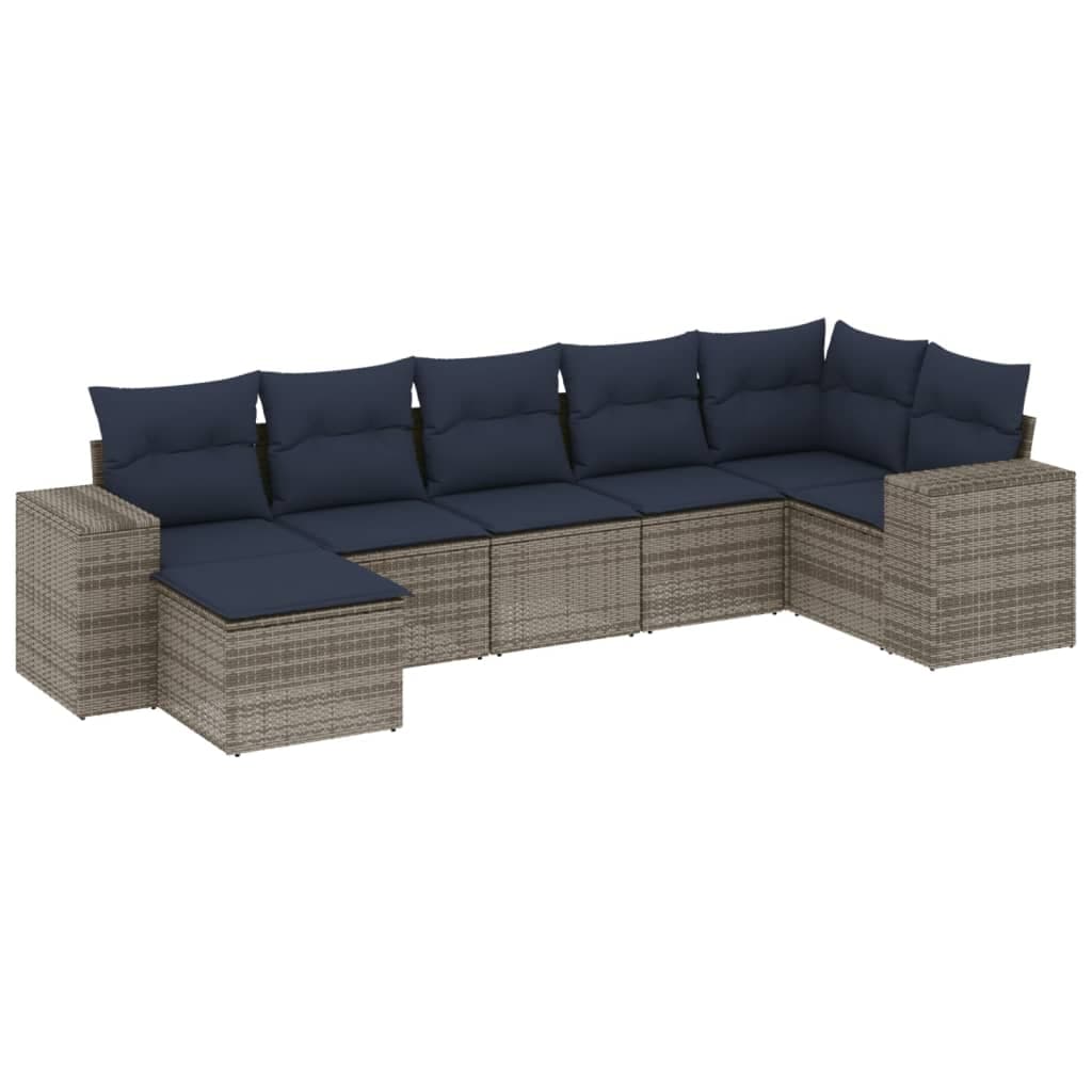 vidaXL Conjunto de sofá de jardim com 7 peças e almofadas em rattan sintético cinza