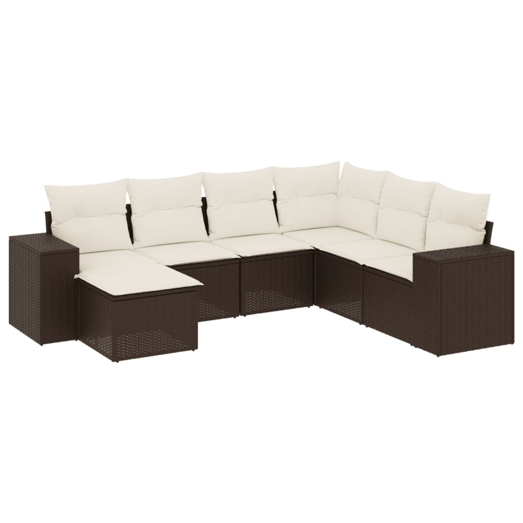 vidaXL 7 pcs conjunto de sofás jardim c/ almofadões vime PE castanho