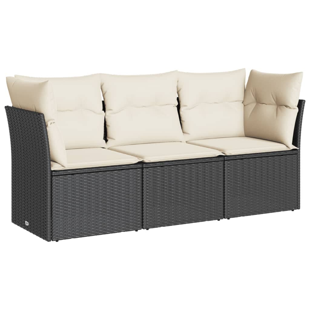 vidaXL 3 Peças Conjunto Sofás de Jardim com Almofadões Vime Pe Preto - 1426020291