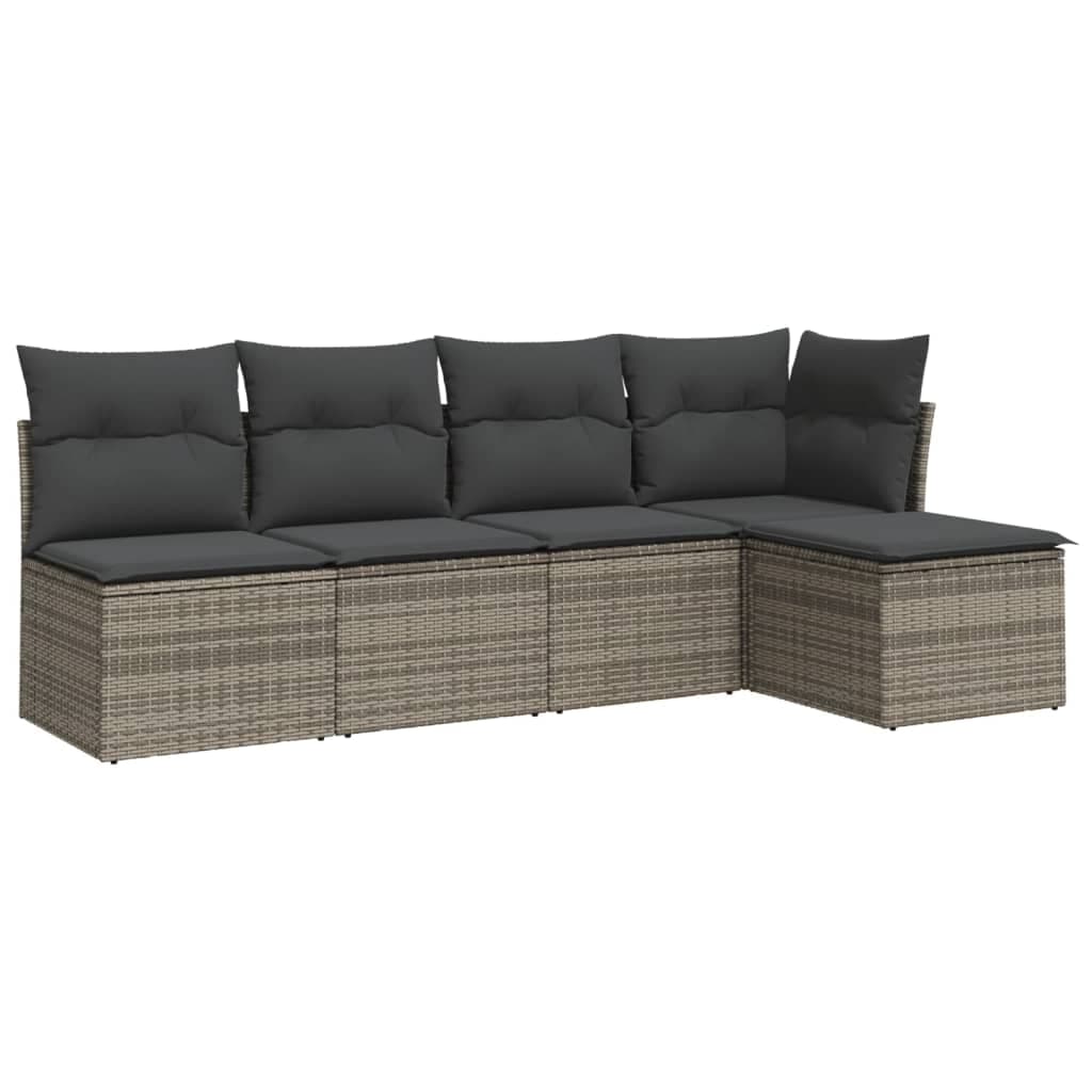 vidaXL 5 pcs conjunto sofás de jardim c/ almofadões vime PE cinzento