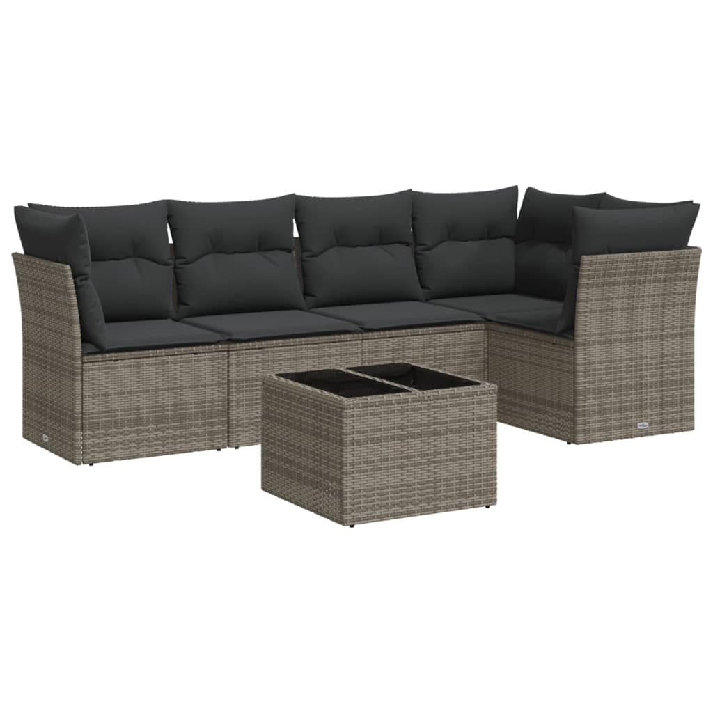 vidaXL 6 pcs conjunto sofás de jardim com almofadões vime cinzento